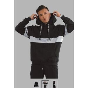 Blvck Paris Unisex Black Hoodie Size Small Logo Gray Stripe Solid Lettering